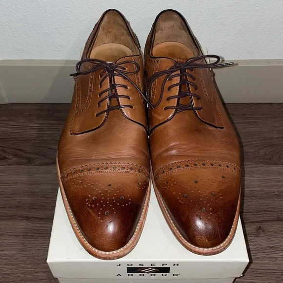 Joseph Abboud White Label Bixby Cognac Brown Classic Wingtip Cap Toe Oxfords 11 - Picture 2 of 10